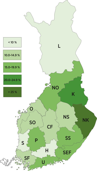 The share of organic production in Eastern Finland is between 15-25 percent. North Karelia is the only province with an area of ​​more than 25 percent. In Western Finland, the share of the organic production is less than 15 per cent.